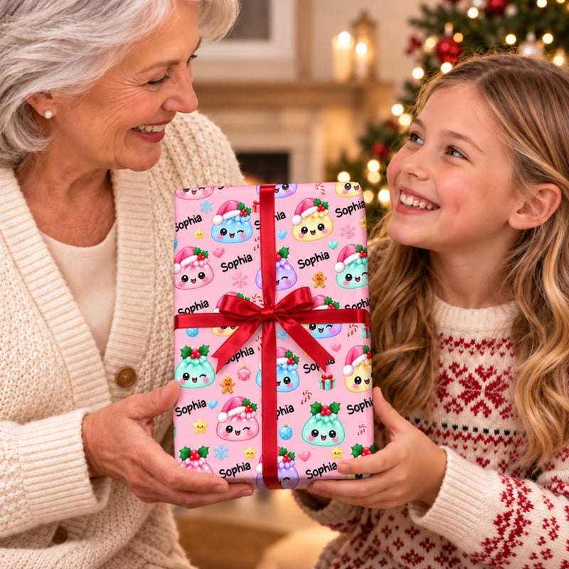 Custom Name Christmas Squishy Pattern Gifts For Kids, Family - Personalized Wrapping Paper