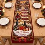 Custom Name Christmas Village Family Decor - Personalized Table Runner