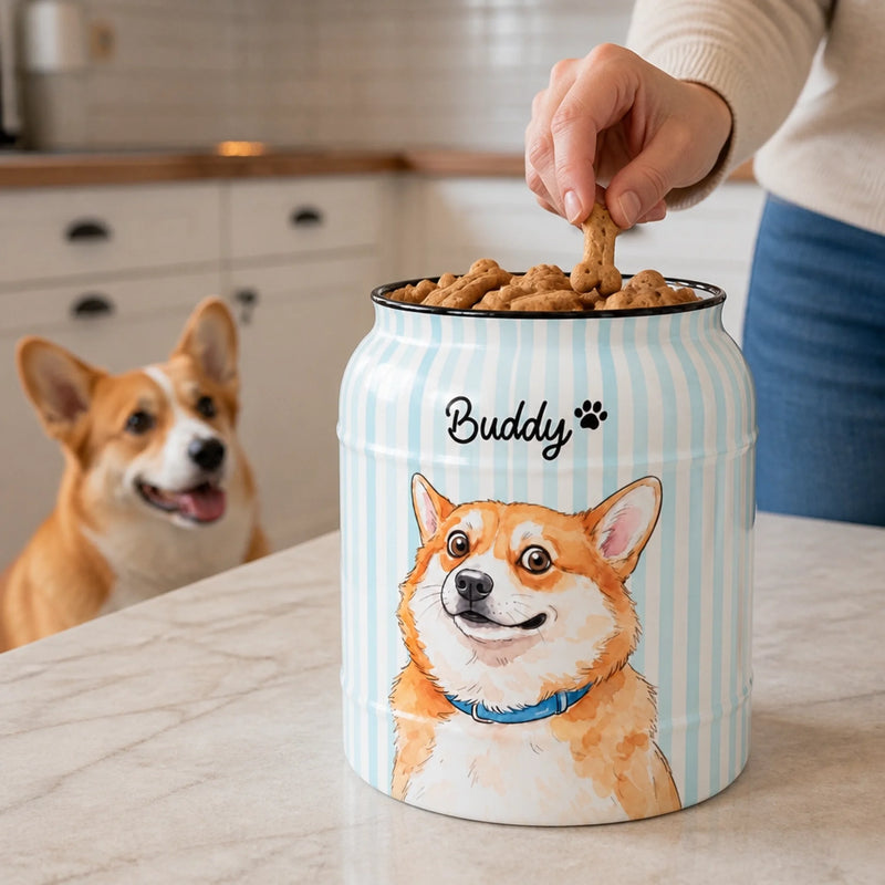Custom Photo Watercolor Pet Portrait Gifts For Dog And Cat Lovers - Personalized Ceramic Cookie Jar