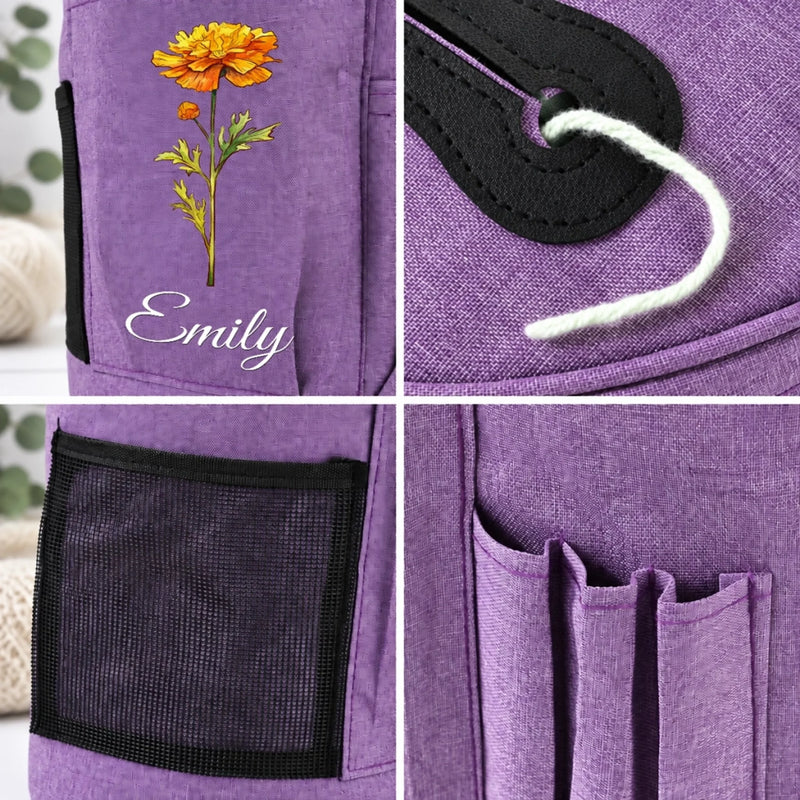 Custom Flower Yarn Storage Bag For Knitters, Women - Personalized Cylindrical Large Yarn Storage Bag
