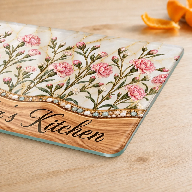 Custom Name Flower Garden Kitchen Decor Gifts For Her - Personalized Glass Cutting Board