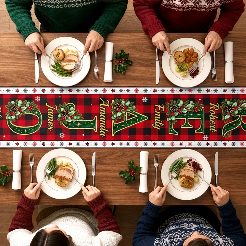 Custom Christmas Name and Initial Family Decor - Personalized Table Runner