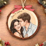 Custom Photo Couple Christmas Gifts For Husband And Wife, Him And Her - Personalized Wood Slice Ornament