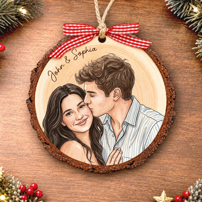Custom Photo Couple Christmas Gifts For Husband And Wife, Him And Her - Personalized Wood Slice Ornament