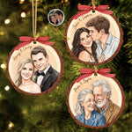 Custom Photo Couple Christmas Gifts For Husband And Wife, Him And Her - Personalized Wood Slice Ornament
