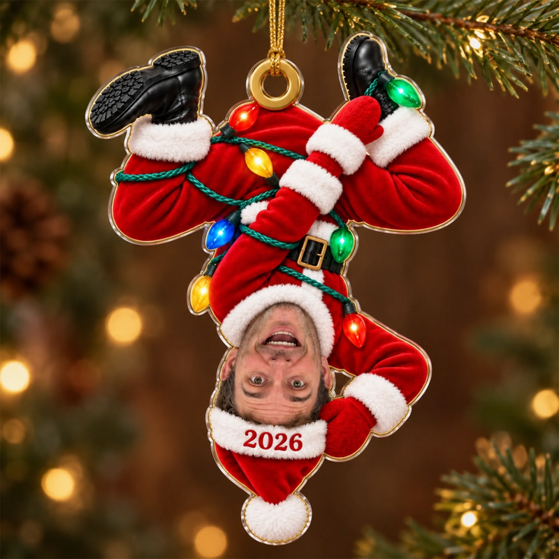 Custom Photo Funny Upside Down Santa Christmas Gifts - Personalized Acrylic Ornament