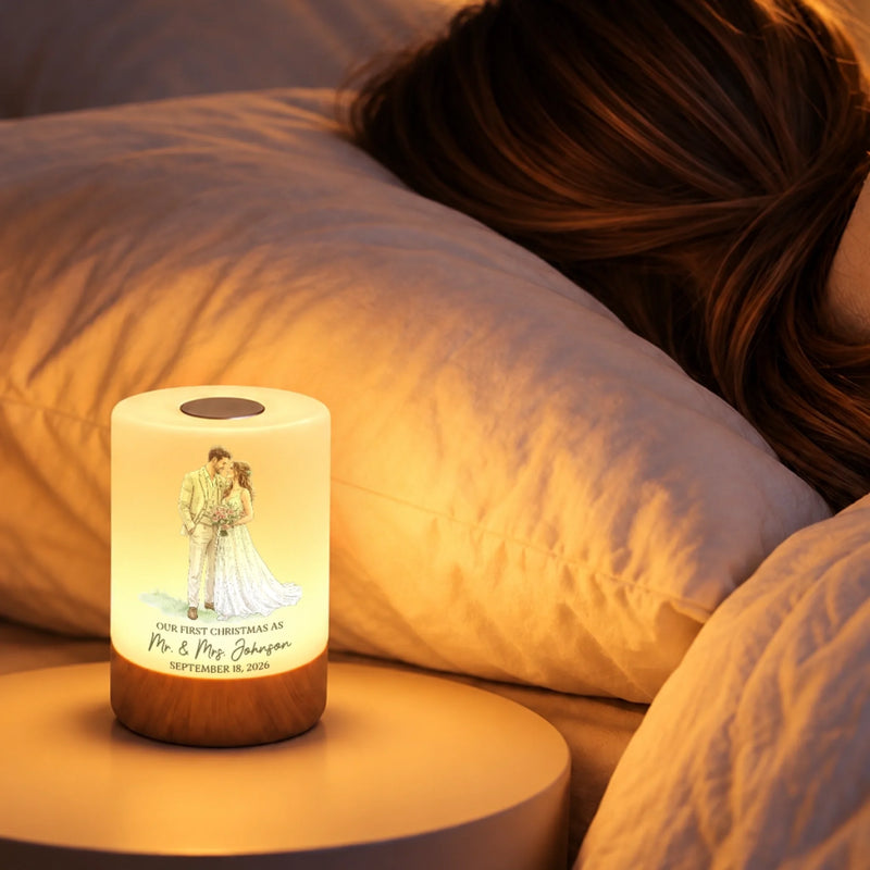 Custom Photo First Christmas Wedding Gifts for Newlyweds - Personalized Dimmable Touch Night Light
