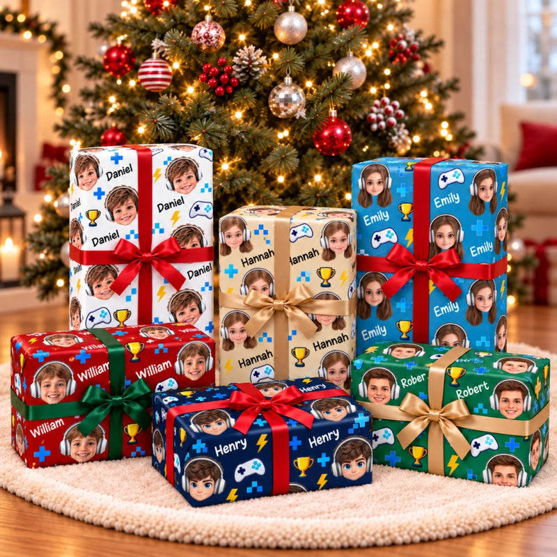 Custom Photo Game Pattern Gifts For Kids, Gamer, Gaming Lovers - Personalized Wrapping Paper
