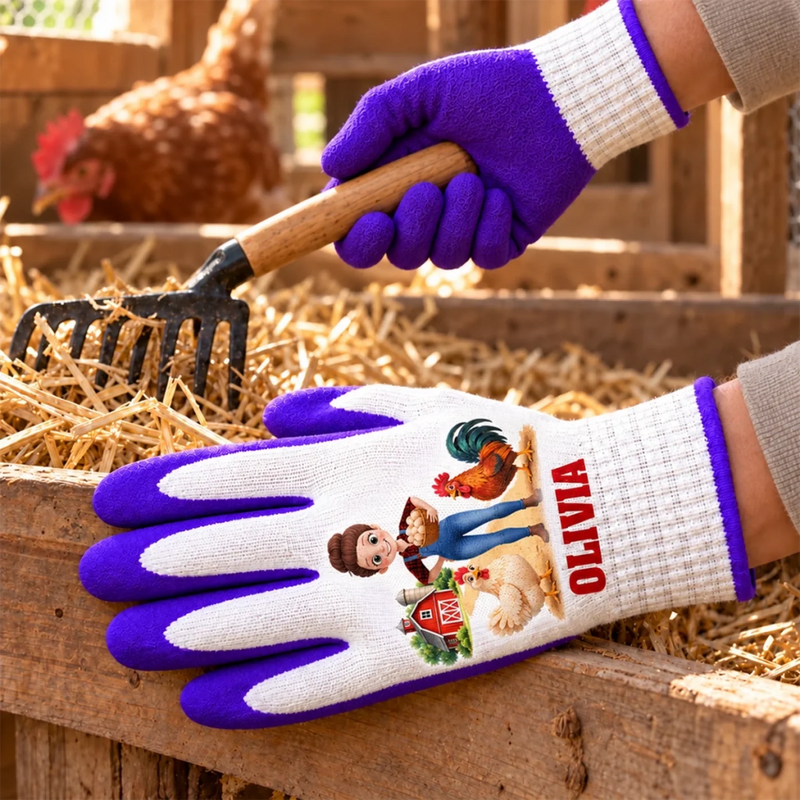 Custom Name Backyard Chicken Gifts For Women - Personalized Coated Grip Gloves
