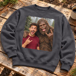 Custom Photo Bigfoot Selfie Funny Prank Gifts For Men And Women - Personalized Crewneck Pullover Sweatshirt