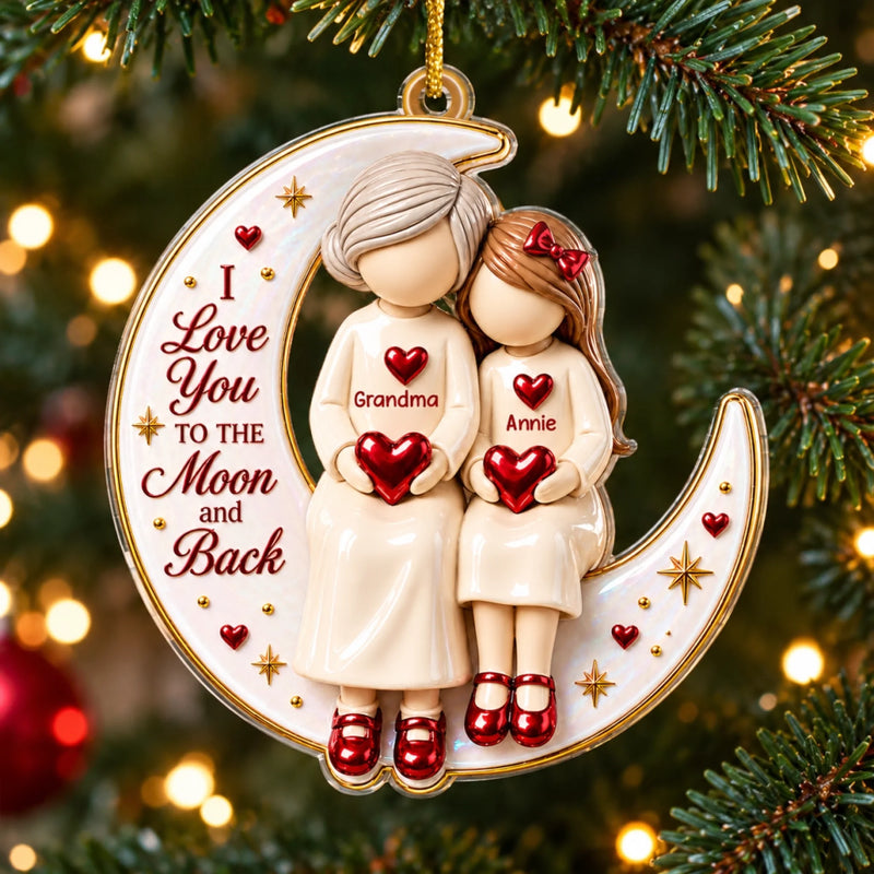 Custom Name Grandma Christmas Keepsake Gifts For Grandma, Grandkids - Personalized Acrylic Ornament - To The Moon