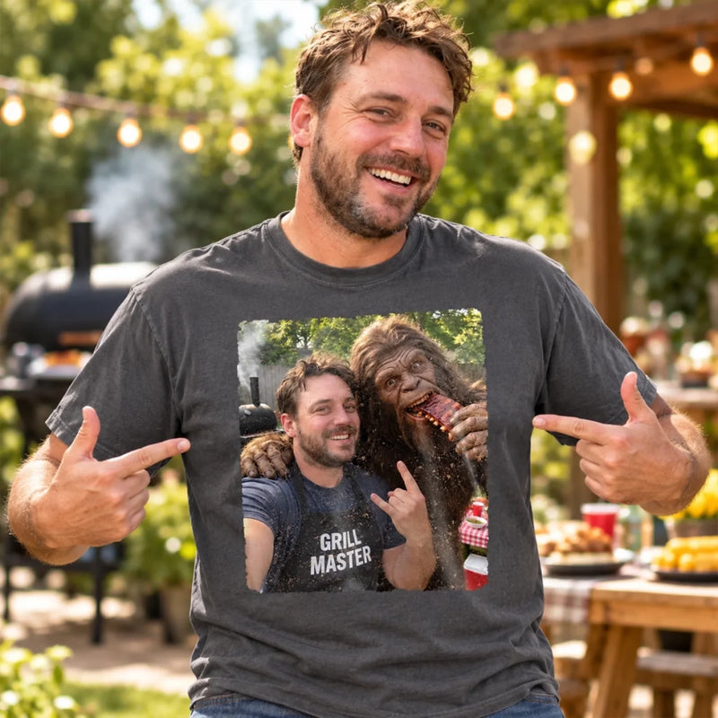 Custom Photo Grill Master Bigfoot Gifts for Men - Personalized Comfort T-Shirt