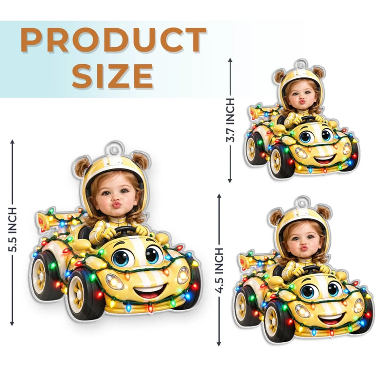 Custom Photo Christmas Astronaut Race Car Gifts for Kids - Personalized Acrylic Ornament
