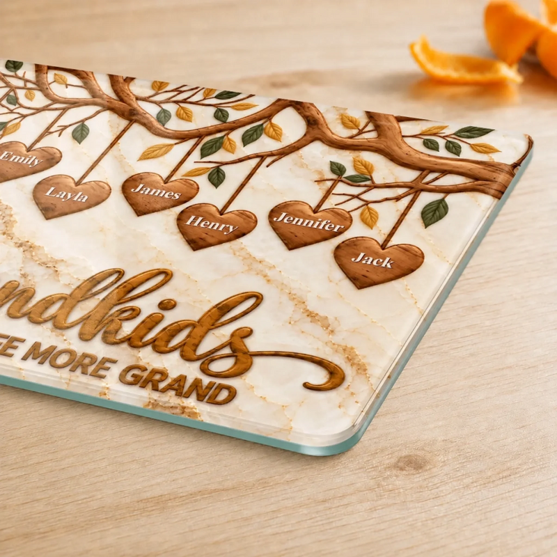 Custom Name Grandkids Gifts For Grandparents - Personalized Glass Cutting Board