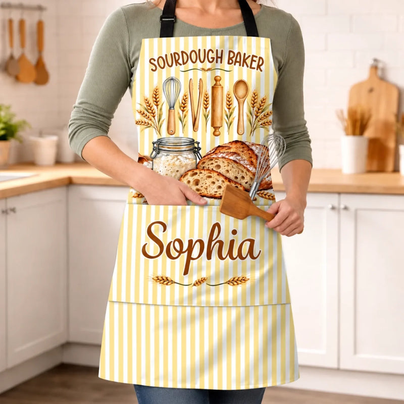 Custom Name Sourdough Baking Gifts For Bakers - Personalized Apron With Pocket