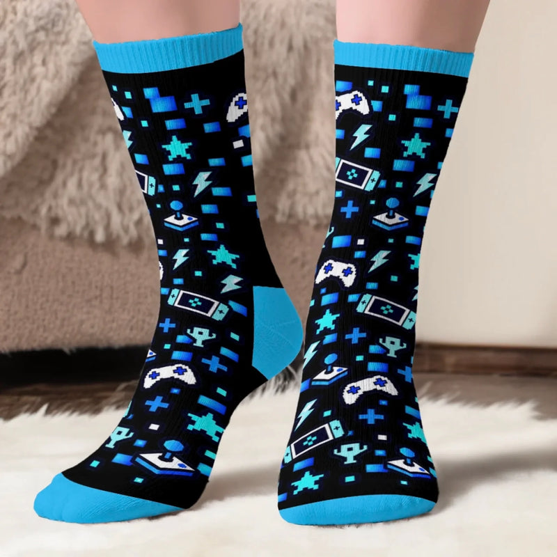 Custom Gamer Character Name Gifts for Kids - Personalized Crew Socks