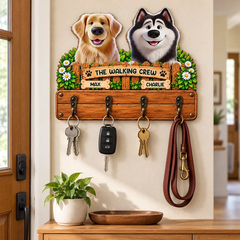 Custom Name Dog Walking Gifts for Dog Lovers - Personalized Wooden Key Holder