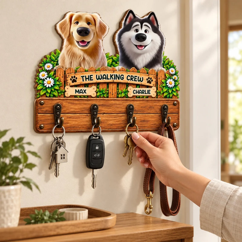 Custom Name Dog Walking Gifts for Dog Lovers - Personalized Wooden Key Holder