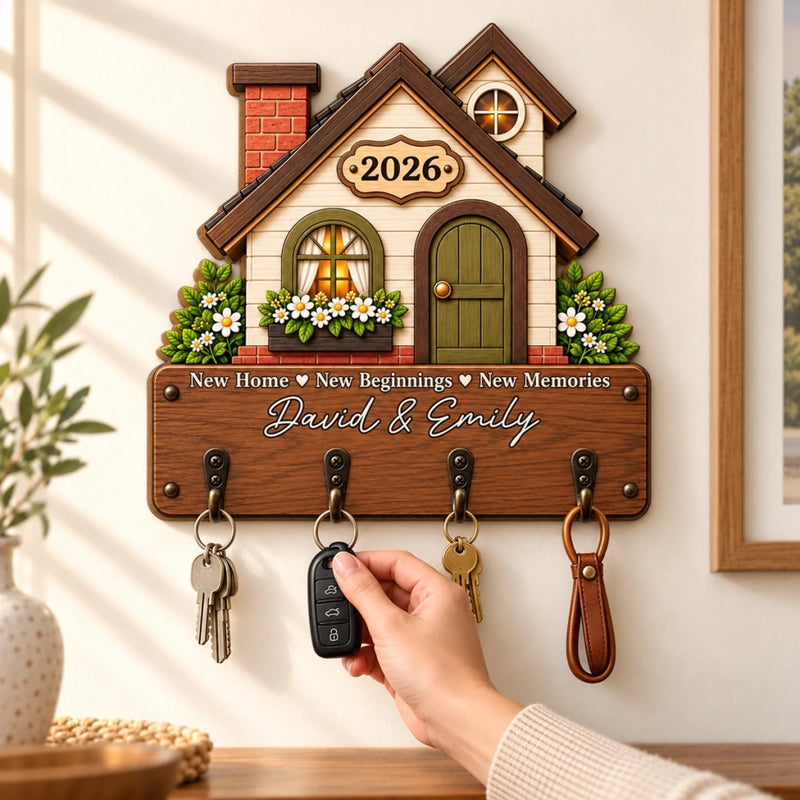 Custom New Home Name Gifts - Personalized Wooden Key Holder