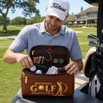 Custom Name Golf Essentials Gifts for Golfers - Personalized Leather Toiletry Bag
