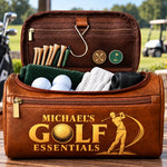 Custom Name Golf Essentials Gifts for Golfers - Personalized Leather Toiletry Bag