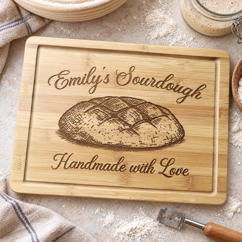 Custom Name Sourdough Bread Gifts For Bakers - Personalized Engraved Wooden Cutting Board