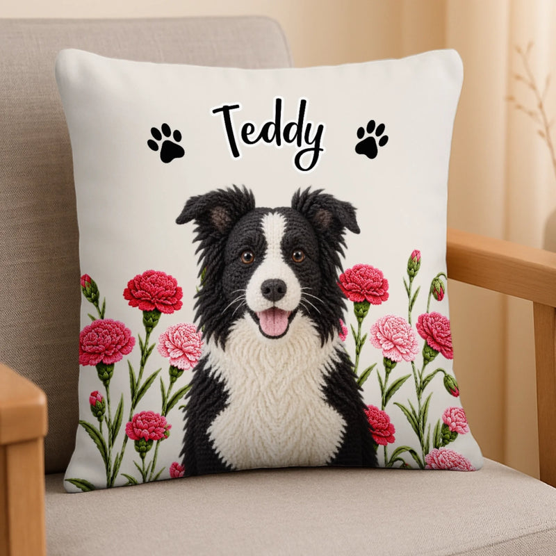Custom Pet Photo and Name Floral Gifts for Dog and Cat Lovers - Personalized Pillow