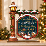 Custom Name Christmas Village Gifts - Personalized 2-Layered Wooden Plaque With Flat Stand