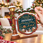 Custom Name Christmas Village Gifts - Personalized 2-Layered Wooden Plaque With Flat Stand