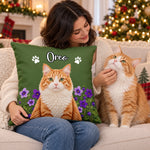 Custom Pet Photo and Name Floral Gifts for Dog and Cat Lovers - Personalized Pillow