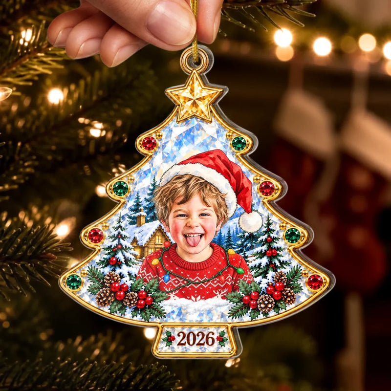 Custom Photo Christmas Tree Gifts For Kids - Personalized Acrylic Ornament