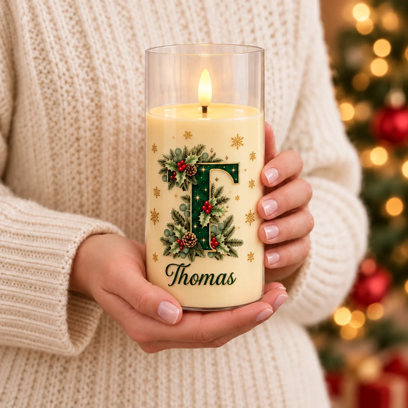 Custom Family Initial Christmas Decor for Families - Personalized LED Candle Light
