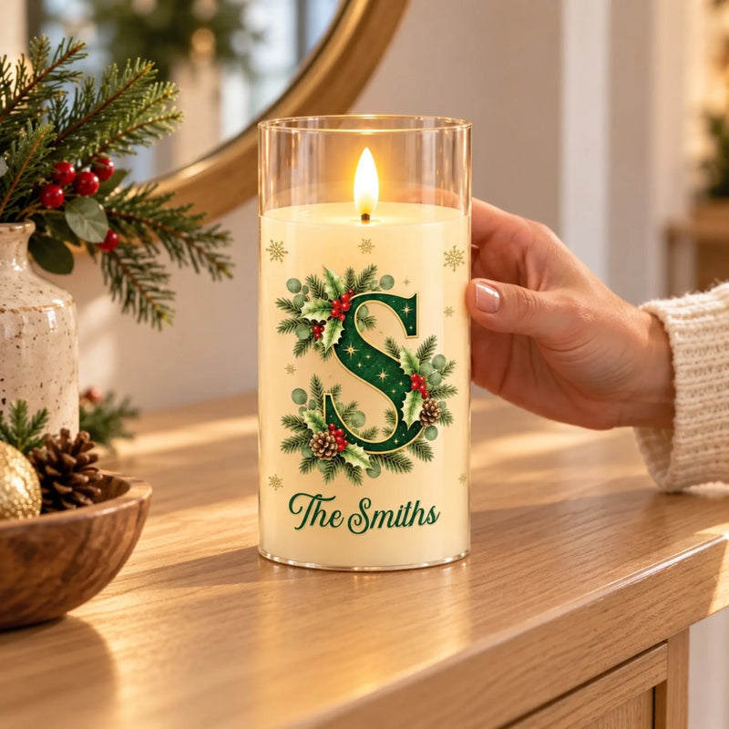 Custom Family Initial Christmas Decor for Families - Personalized LED Candle Light