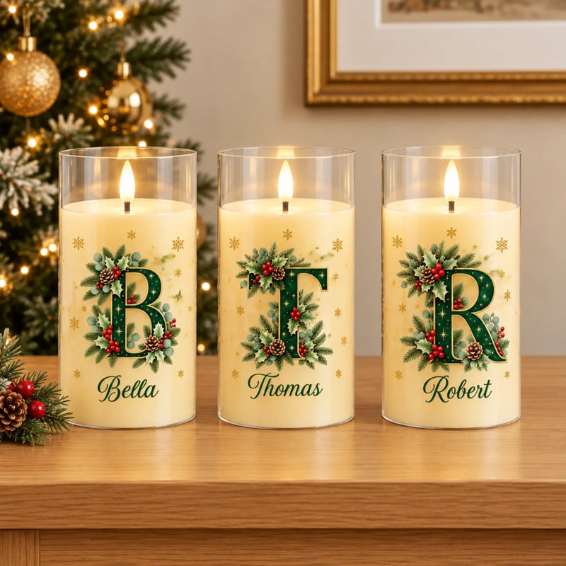 Custom Family Initial Christmas Decor for Families - Personalized LED Candle Light