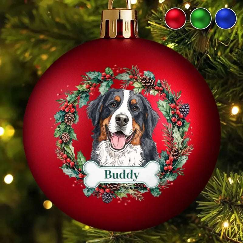 Custom Pet Photo Christmas Wreath Gifts For Dog And Cat Lovers - Personalized Full Wrap Ball Ornament