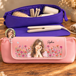 Custom Photo Name Floral Portrait Gifts for Women - Personalized Hair Tools Travel Bag