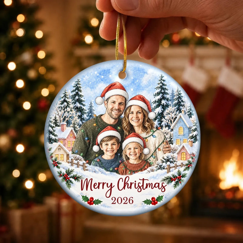 Custom Family Photo Christmas Gifts - Personalized Ceramic Ornament