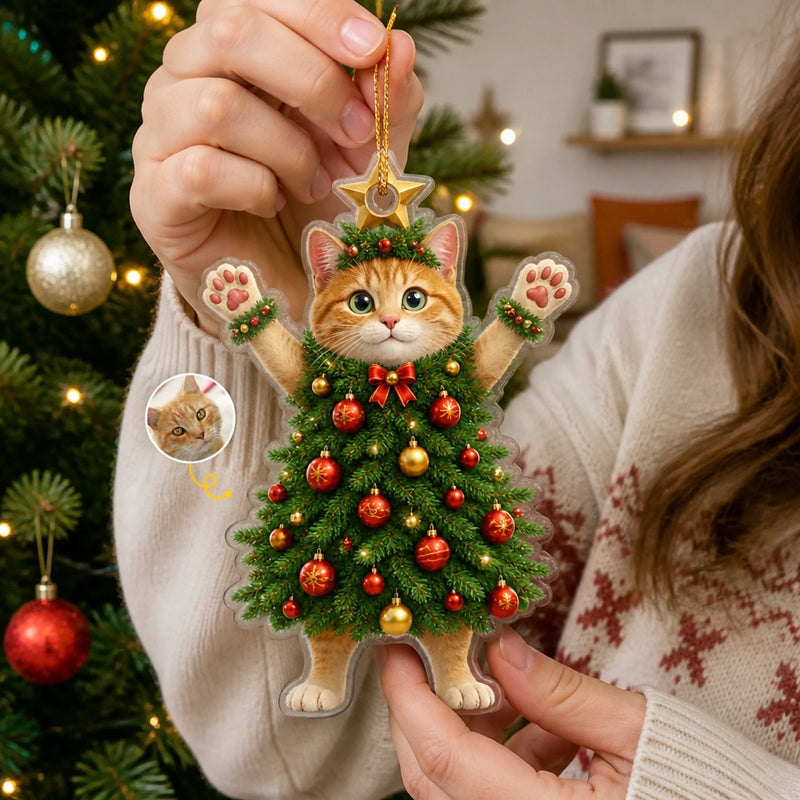 Custom Pet Photo Christmas Tree Cat Gifts for Cat Parents - Personalized Acrylic Ornament