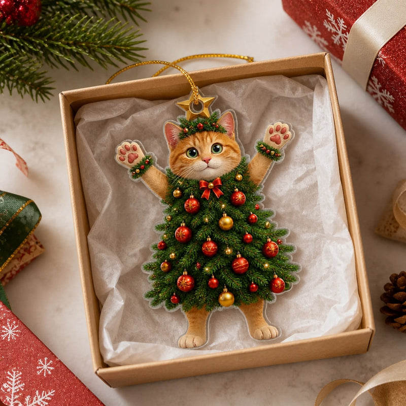 Custom Pet Photo Christmas Tree Cat Gifts for Cat Parents - Personalized Acrylic Ornament