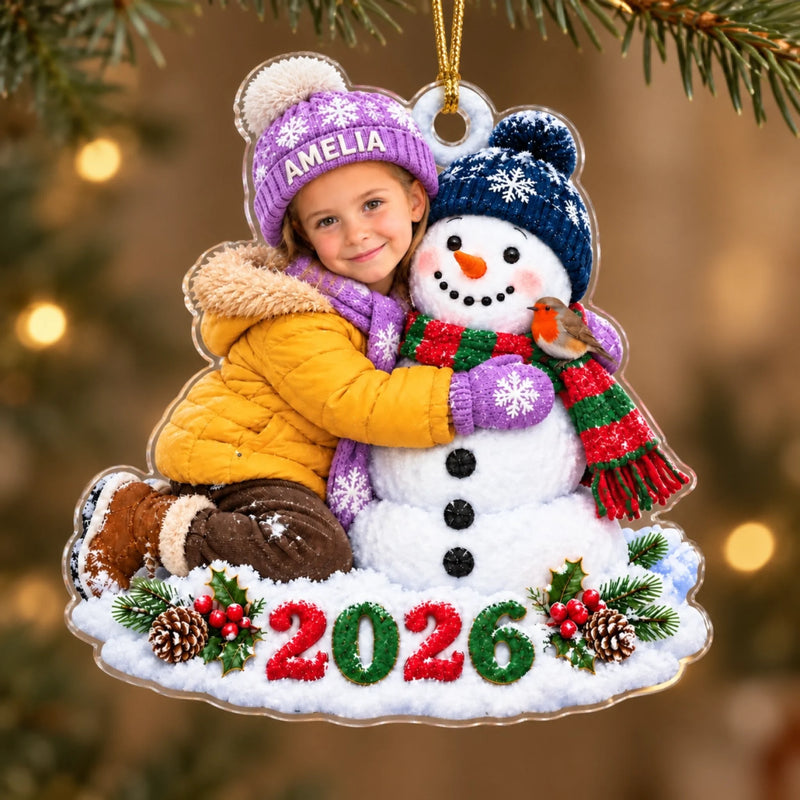 Custom Photo Christmas Snowman Gifts for Kids - Personalized Acrylic Ornament