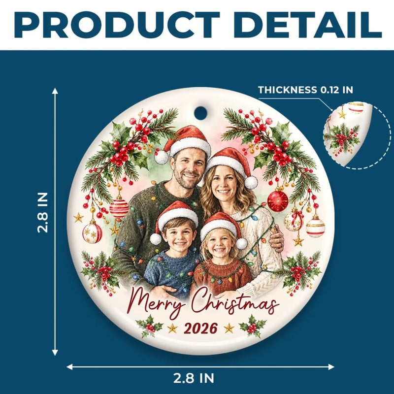 Custom Family Photo Christmas Keepsake - Personalized Ceramic Ornament