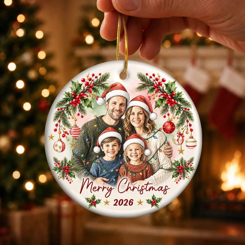 Custom Family Photo Christmas Keepsake - Personalized Ceramic Ornament
