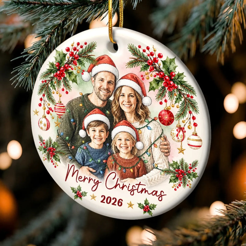 Custom Family Photo Christmas Keepsake - Personalized Ceramic Ornament