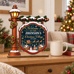 Custom Name Christmas Village Gifts - Personalized 2-Layered Wooden Plaque With Flat Stand