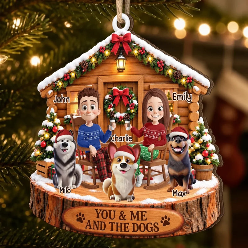 Custom Name Family and Dog Christmas Gifts For Couples, Pet Lovers - Personalized Wooden Ornament