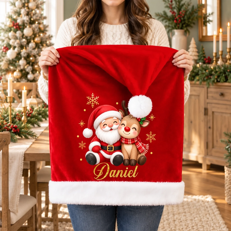 Custom Name Christmas Santa Reindeer Character Gifts for Family - Personalized Chair Cover
