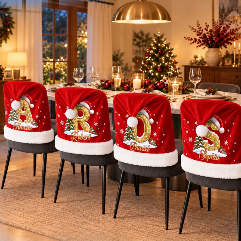 Custom Name Christmas Chair Decor for Family - Personalized Chair Cover