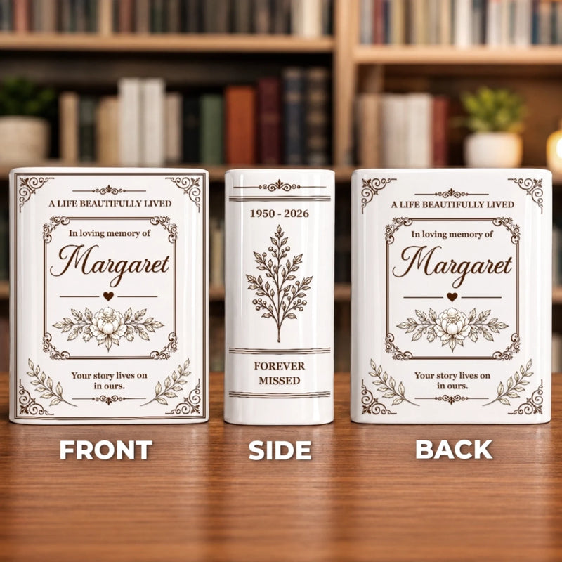 Custom Memorial Floral Name - Personalized Book Vase