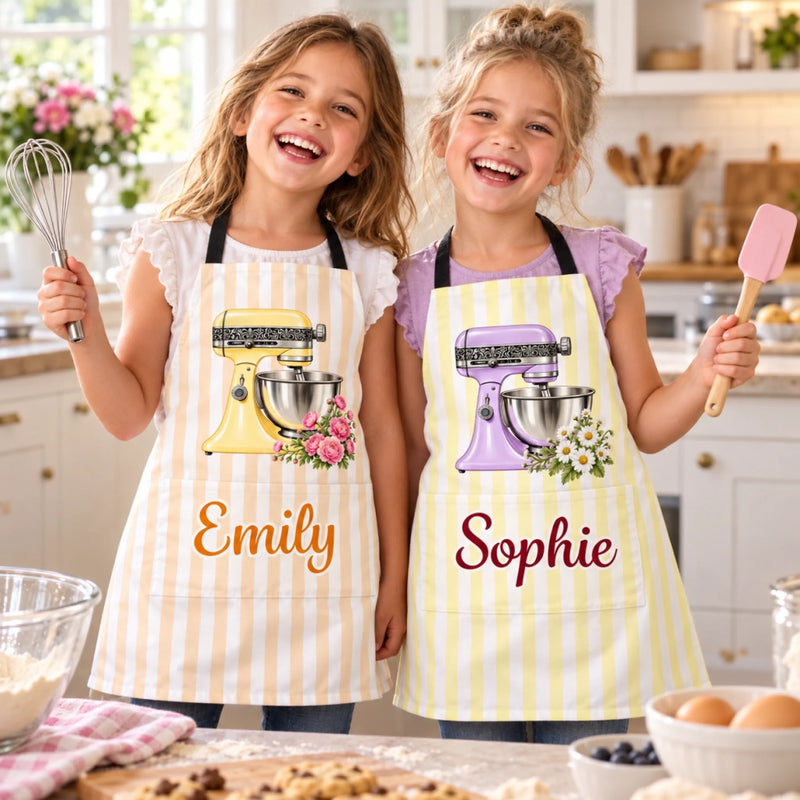 Custom Name Floral Stand Mixer Gifts For Bakers - Personalized Apron With Pocket