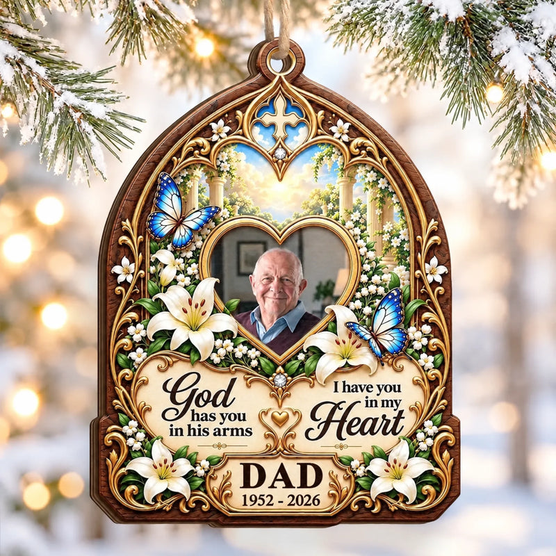 Custom Photo Memorial Dad Christmas Keepsake - Personalized Wooden Ornament